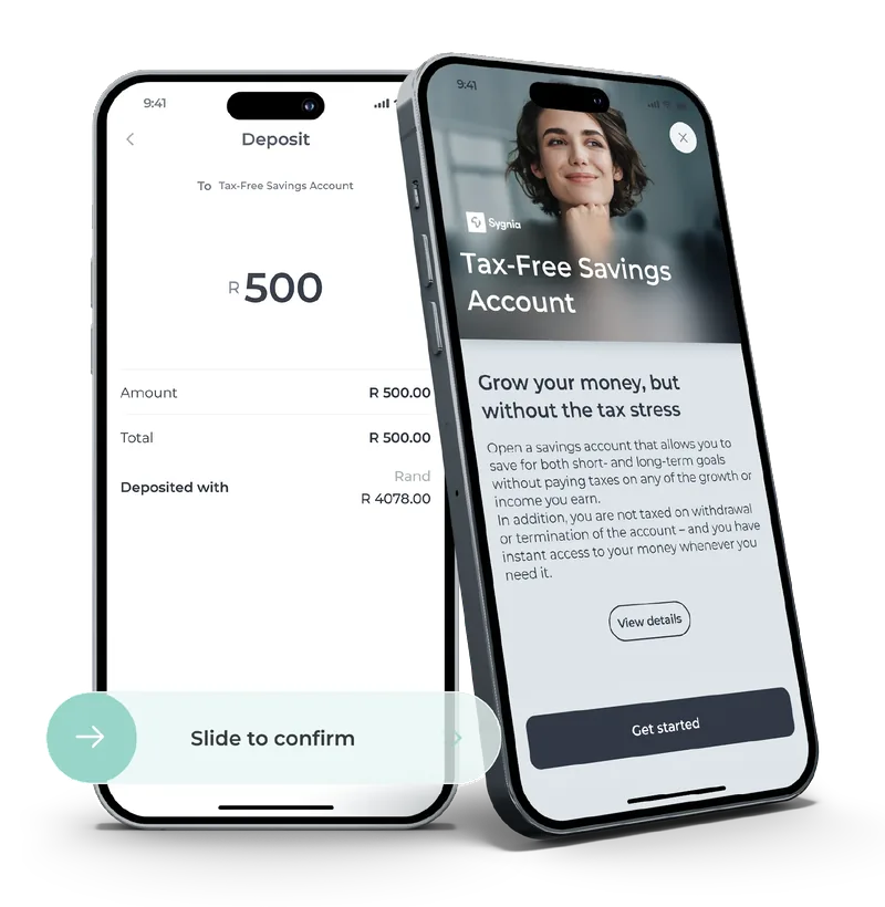 The Kastelo app on two phones showing a tax-free savings account